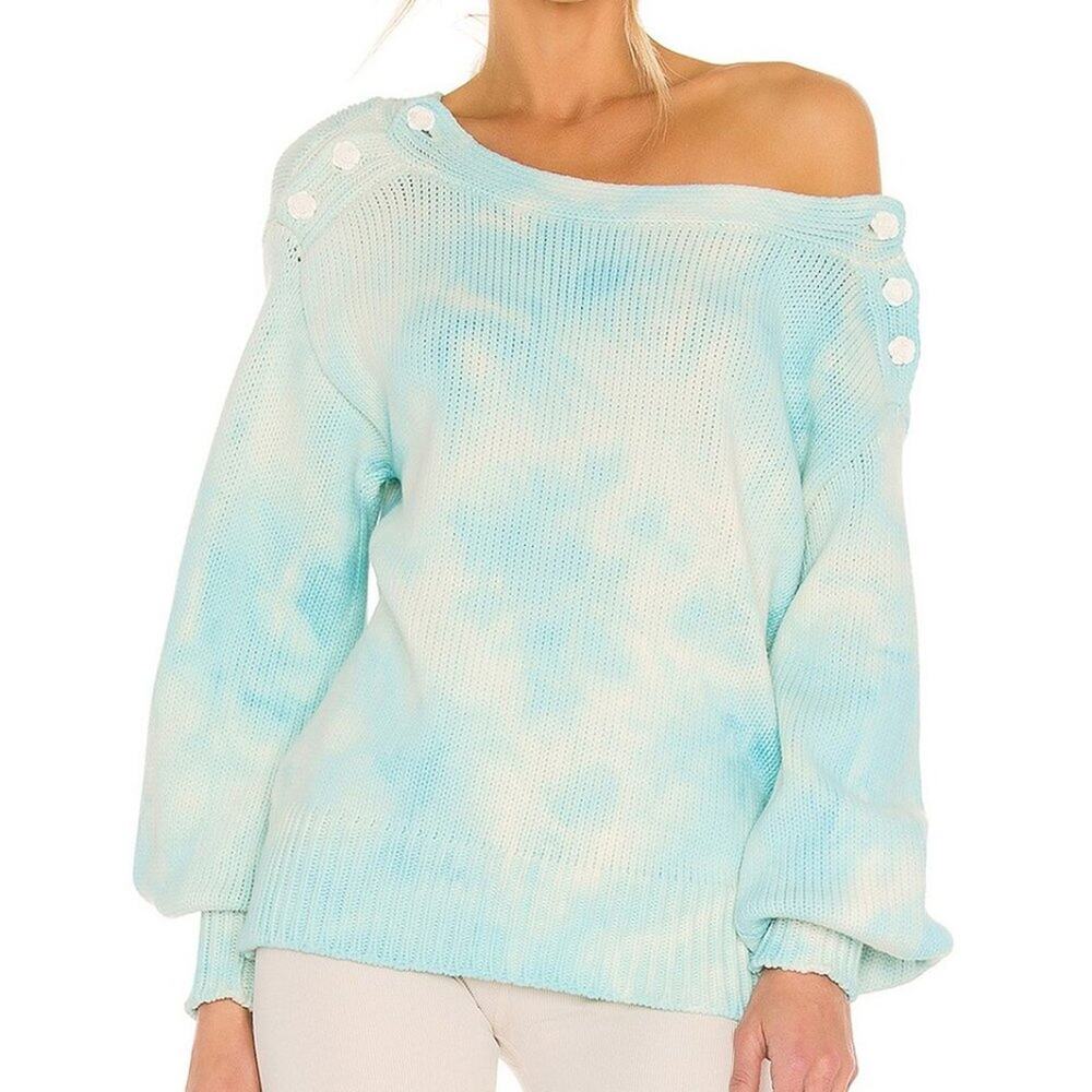 LoveShackFancy Gallatin Pullover Sweater in Soft Aqua Hand Dye